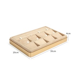 Luxury Gold Trim Khaki Velvet Jewelry Pendant and Ring Display Tray For Sale
