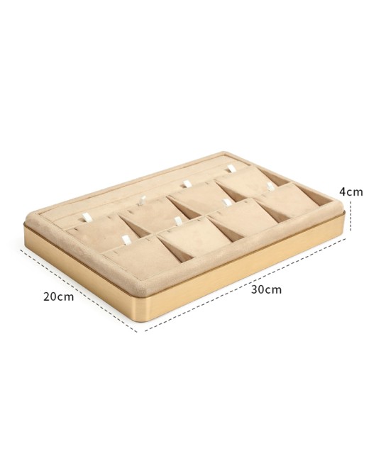 Luxury Gold Trim Khaki Velvet Jewelry Pendant and Ring Display Tray For Sale