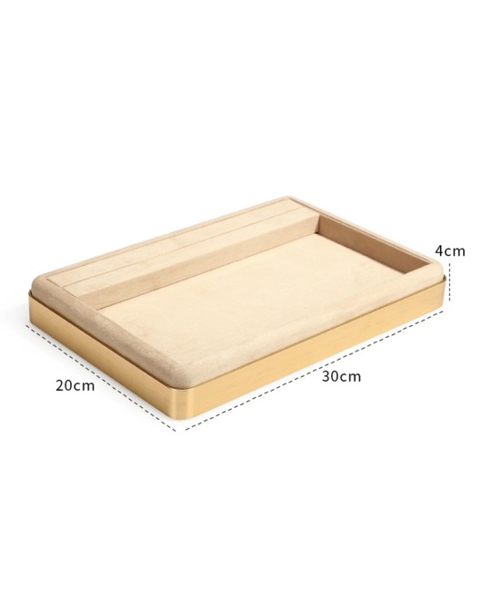 Luxury Gold Trim Khaki Velvet Jewelry Presentation Tray For Sale