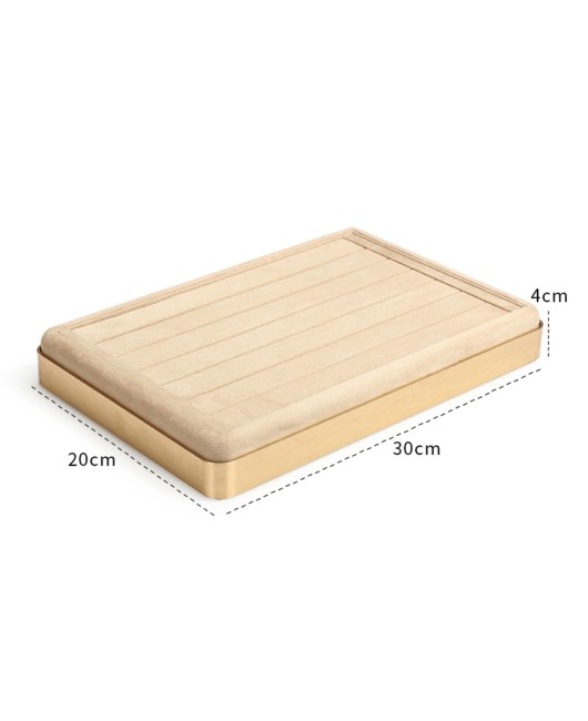 Luxury Gold Trim Khaki Velvet Jewelry Ring Display Tray For Sale