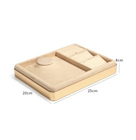 Luxury Gold Trim Khaki Velvet Jewelry Set Display Tray For Sale