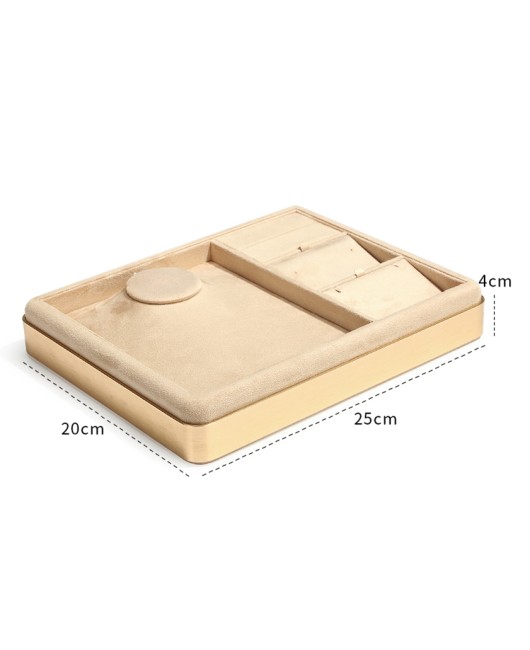 Luxury Gold Trim Khaki Velvet Jewelry Set Display Tray For Sale