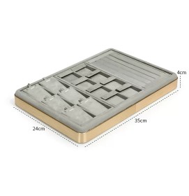High End Gold Trim Light Gray Velvet Jewelry Display Tray For Sale