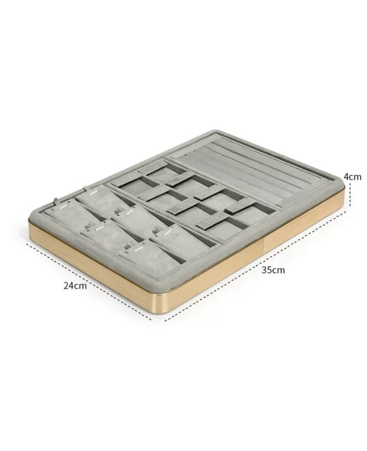 High End Gold Trim Light Gray Velvet Jewelry Display Tray For Sale