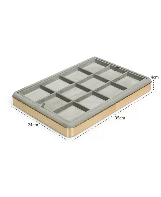 New Gold Trim Light Gray Velvet Jewelry Bangle Display Tray For Sale