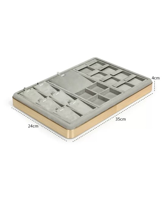 New Gold Trim Light Gray Velvet Jewelry Display Tray For Sale