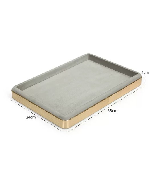 New Gold Trim Light Gray Velvet Jewelry Presentation Tray For Sale