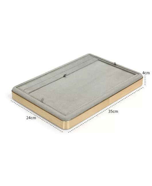Retail Gold Trim Light Gray Velvet Jewelry Presentation Tray For Sale