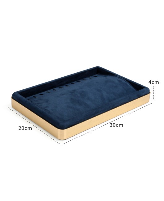 Luxury Gold Trim Navy Blue Velvet Jewelry Bracelet Display Tray For Sale