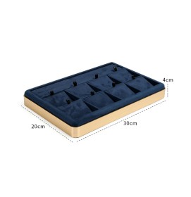 Khay trưng bày nhẫn và mặt dây chuyền nhung xanh navy viền vàng sang trọng đang được bán