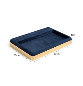 Luxury Gold Trim Navy Blue Velvet Jewelry Presentation Tray For Sale