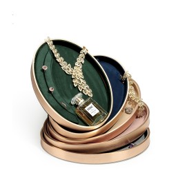 New Luxury Gold Trim Velvet Oval Jewelry presentation Tray For Sale