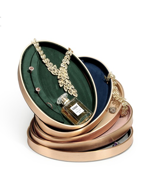 New Luxury Gold Trim Velvet Oval Jewelry presentation Tray For Sale