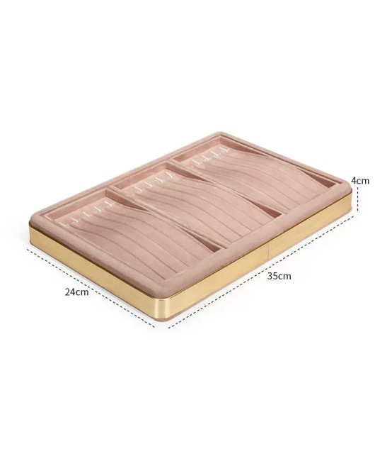 New Gold Trim Pink Velvet Jewelry Bracelet Display Tray For Sale