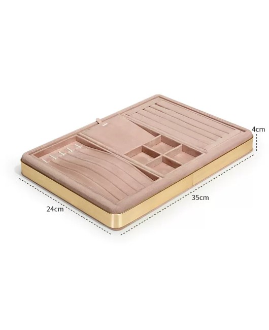 New Luxury Gold Trim Pink Velvet Jewelry Set Display Tray
