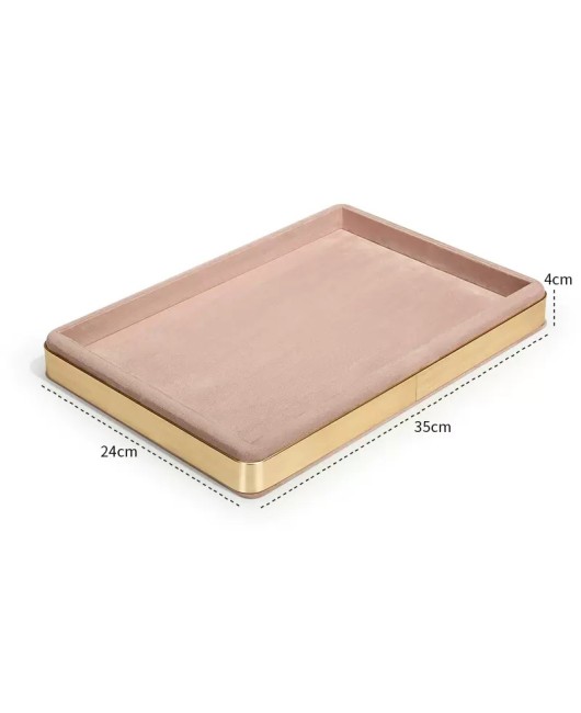 New Modern Gold Trim Pink Velvet Jewelry Presentation Tray