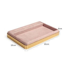 Tavă de prezentare pentru bijuterii din catifea roz, cu finisaje aurii de lux, de vânzare