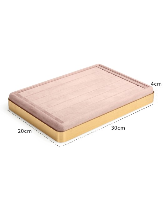 Luxe display tray met gouden rand en roze fluwelen sieraden te koop