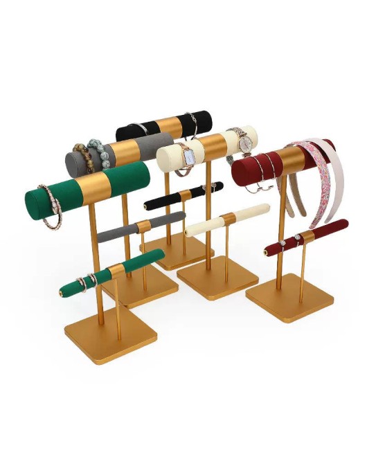 Luxury Gold Metal Velvet Bangle and Ring Display Stand