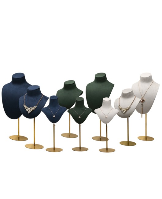 New Luxury Gold Metal Velvet Jewelry Necklace Display Bust