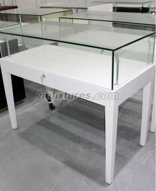 Retail White Custom Jewellery Display Showcase Display Table For Jewelry Store