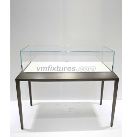 Exhibición de escaparate de joyería portátil de vidrio templado de acero inoxidable negro de gama alta