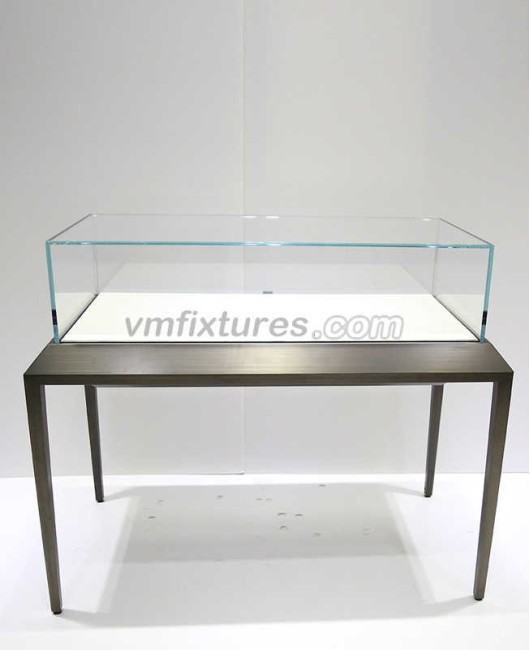 High-end zwart roestvrij staal gehard glas draagbare sieraden showcase display