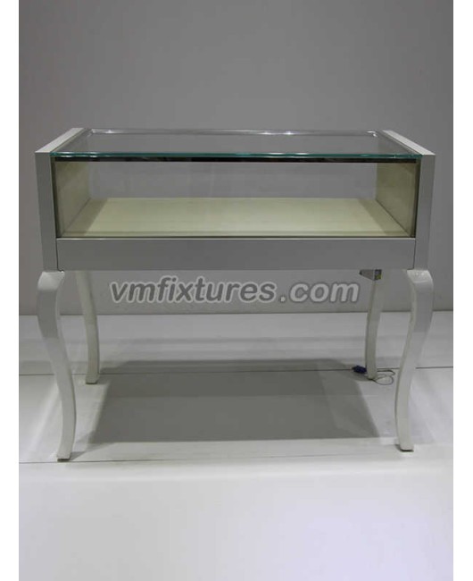 Vitrine de vidro comercial de madeira branca para joalheria para joalheria