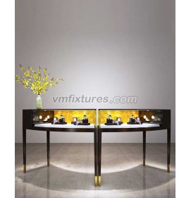 Τραπέζι προβολής κοσμηματοπωλείου πολυτελούς δημιουργικού σχεδιασμού, φορητό από ξύλινο γυαλί