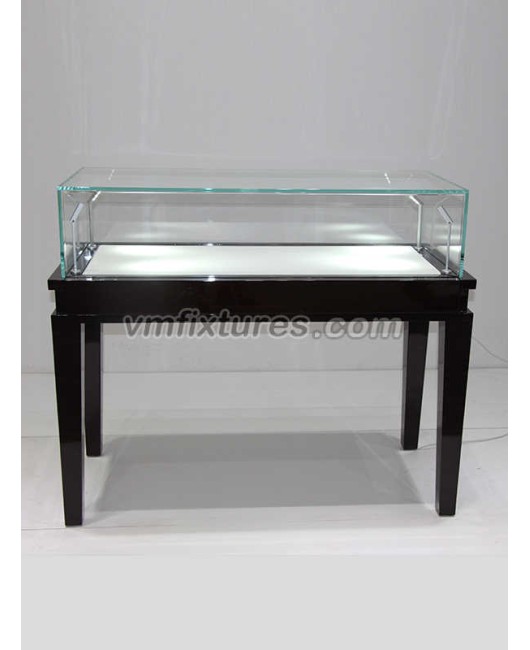 Caja de mesa de exhibición de joyería de madera de vidrio portátil
