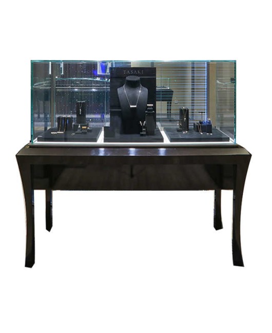 Vitrine d'affichage de bijoux en verre trempé moderne en bois de conception en fonction du client commerciale