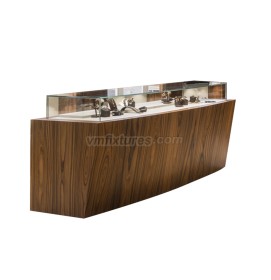 Commercieel Custom Luxe Houten Gehard Glas Sieraden Display Showcase Design