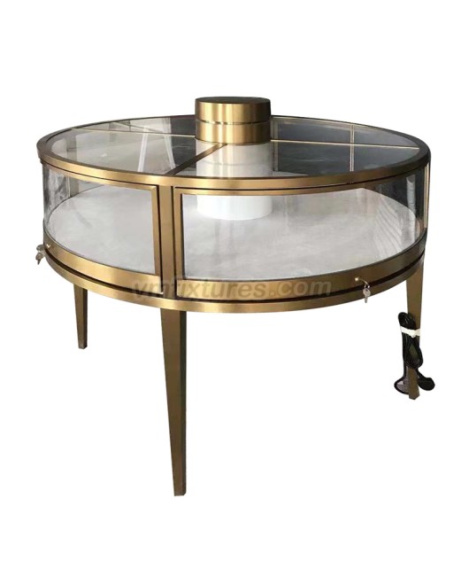 Modern New Round Glass Jewelry Display Case With Lock