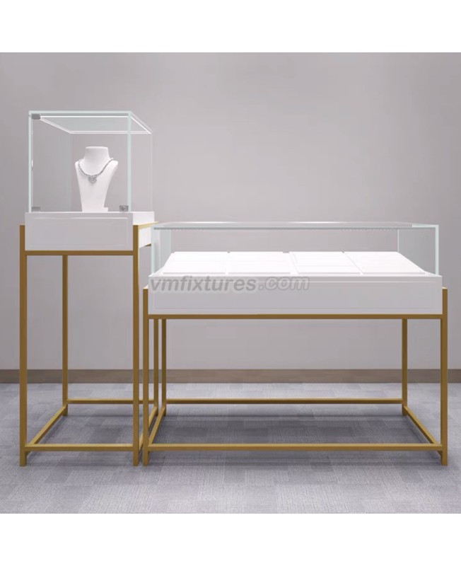 New Custom Gold Metal and White Lighted Jewelry Show Case