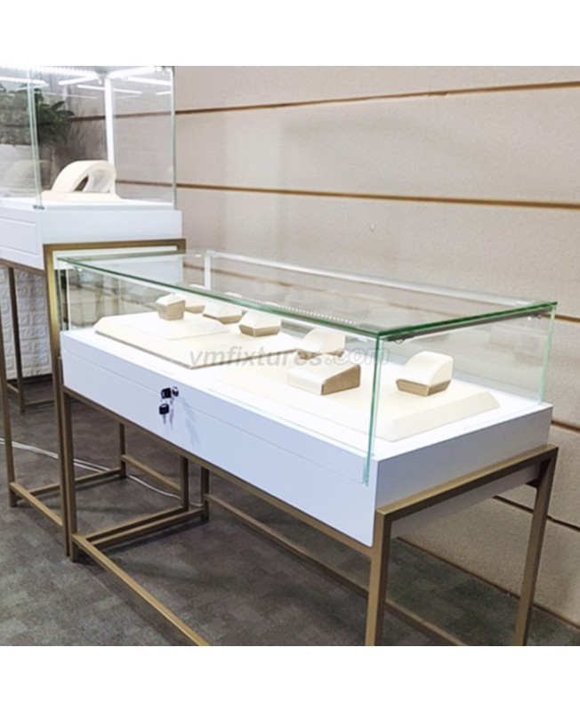 New Custom Gold Metal and White Lighted Jewelry Show Case