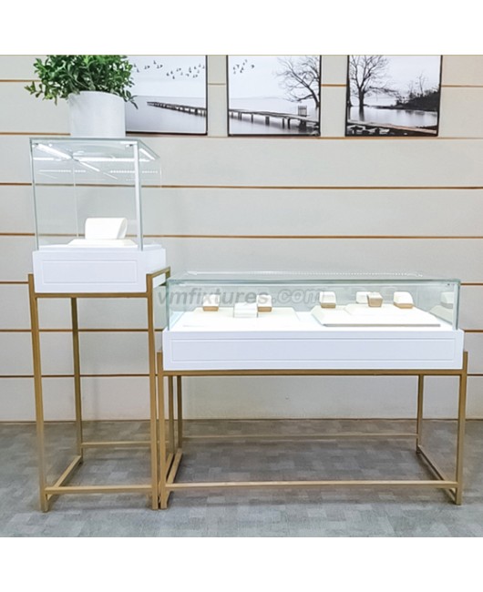 New Custom Gold Metal and White Lighted Jewelry Show Case