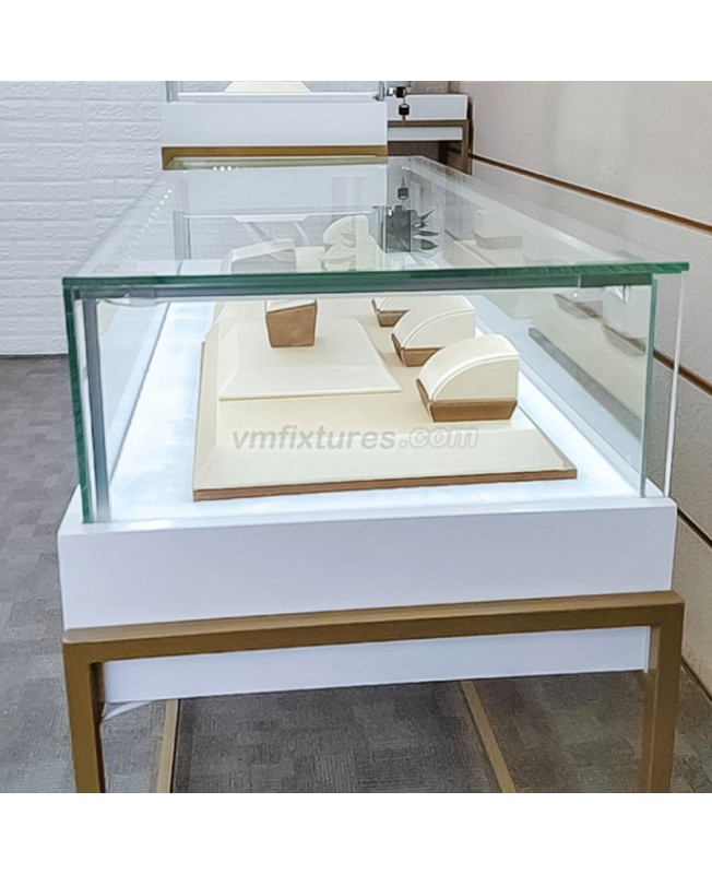 New Custom Gold Metal and White Lighted Jewelry Show Case