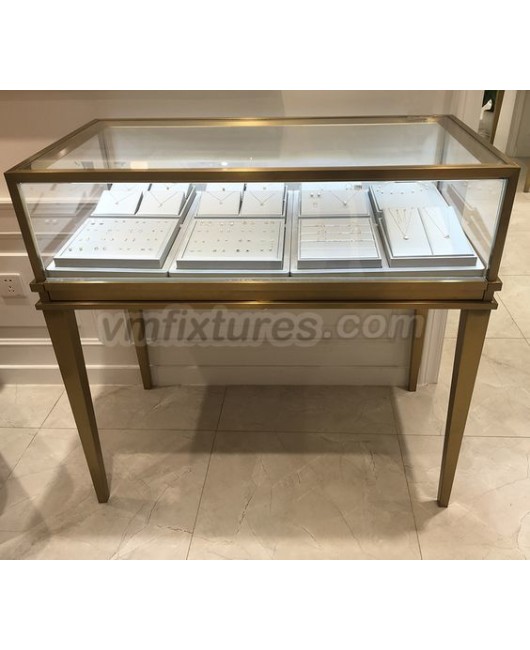 New Modern Gold Stainless Steel Glass Display Case For Jewelry