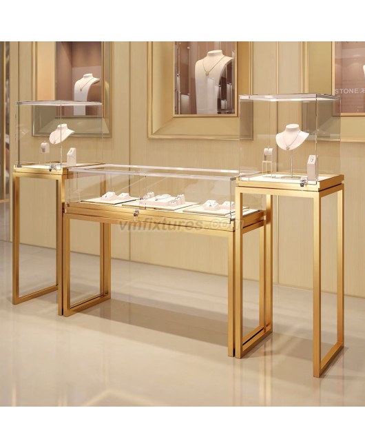 New Custom Modern Glass Flat Jewelry Display Cases