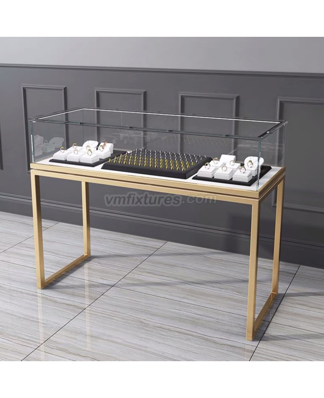 New Custom Gold Glass Jewelry Display Case