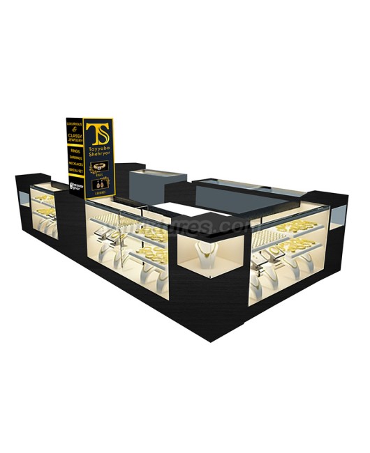 Luxury Black Wooden Glass Jewelry Kiosk Mall