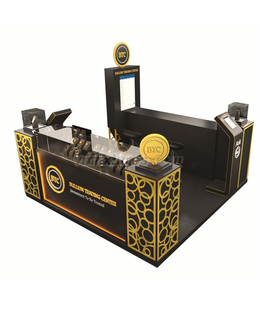 Einzelhandels-Schmuckkiosk aus Holz in Schwarz und Gold