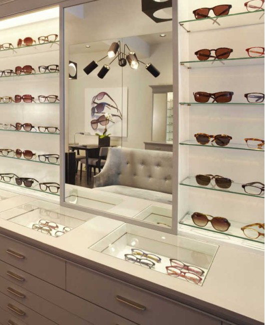 Creative Modern Custom Optical Shop Design Wooden Eyewear Showcase