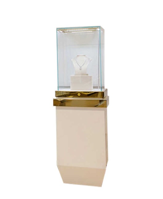 Wysokiej klasy niestandardowe szkło detaliczne w kolorze białym i złotym Biżuteria i wyświetlacz zegarka Prezentacja projektu