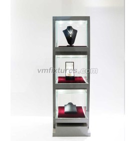 Custom Design Freestanding Retail Glass Jewelry Tower Showcase Display Case