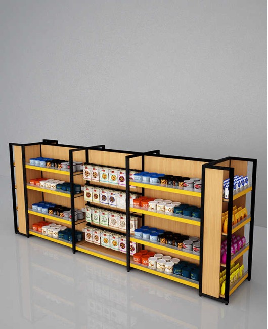 Creative Modern Retail Store Shelves Wood and Metal Gondola Display Shelves