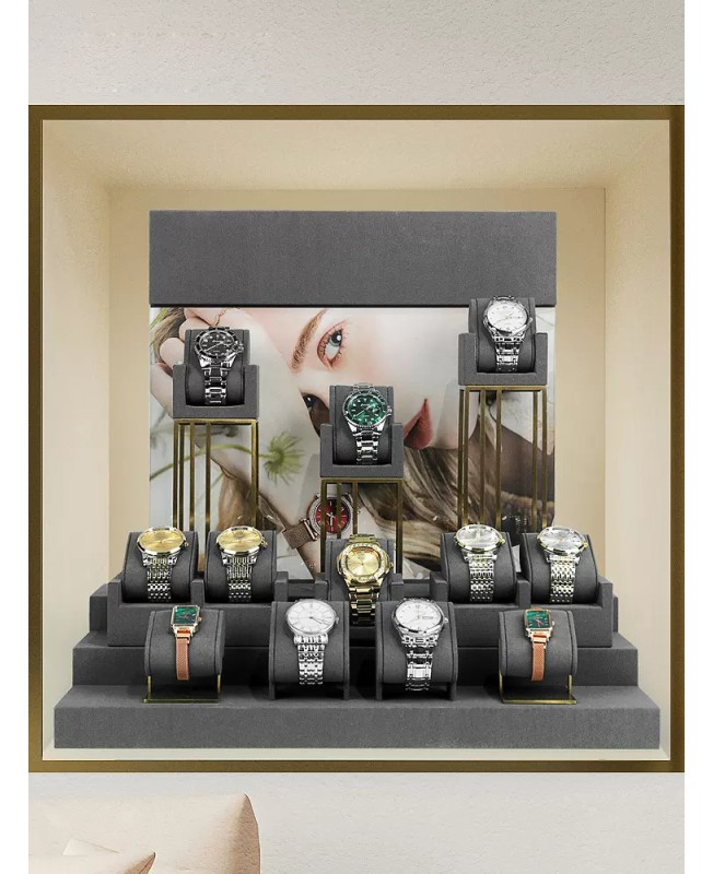 Set Display Jam Tangan Beludru Abu-abu Baru Dijual