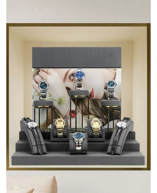 Set Display Jam Tangan Beludru Abu-abu Baru Dijual