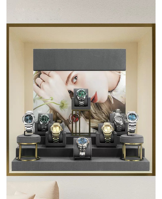 Set Display Jam Tangan Beludru Abu-abu Baru Dijual