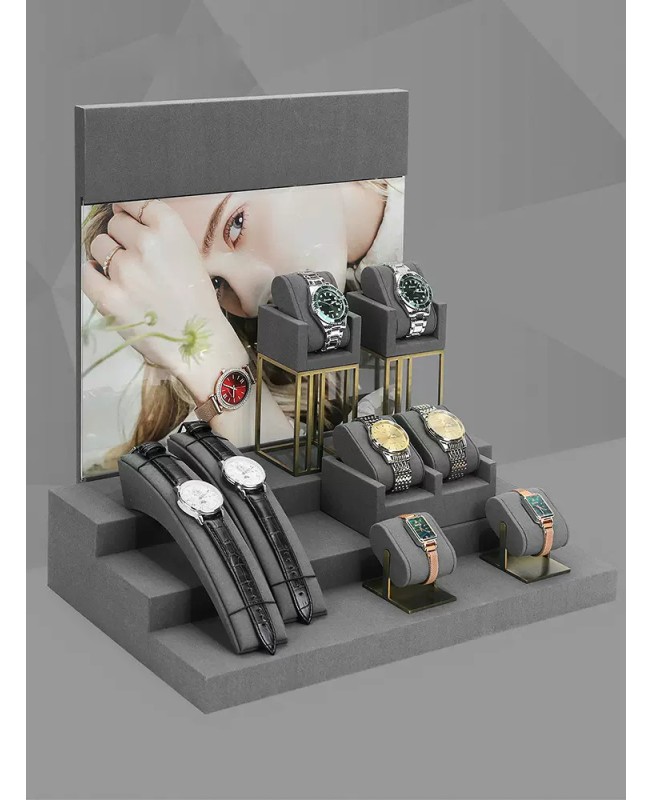 Set Display Jam Tangan Beludru Abu-abu Baru Dijual